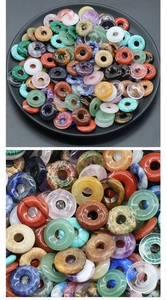 Detailed close-up of colorful natural crystal agate donuts for DIY jewelry necklaces