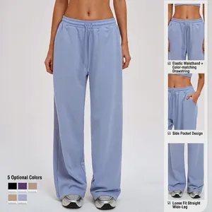 Women's light blue sports wide-leg pants with drawstring waist and side pockets
