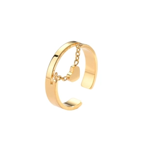 Gold stainless steel open ring featuring a minimalist heart charm on a delicate chain