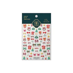 3D embossed Christmas nail stickers with red bows and green tree patterns TS-3884