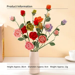 Handmade crocheted rose bouquet in various colors for home decor, height 36cm
