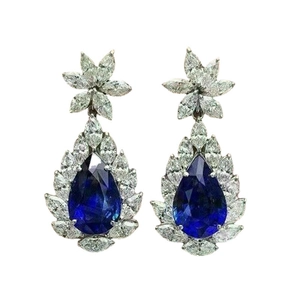 Luxury pear-shaped blue gemstone drop earrings with marquise-cut crystal accents