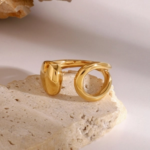 Anello aperto irregolare in acciaio inossidabile placcato oro 18k su base di pietra