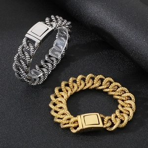 Bracelets vintage pour hommes en acier inoxydable avec chaîne torsadée or 18 carats