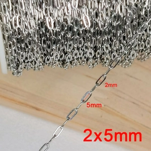 Detailed macro view of 2x5mm stainless steel cable chain links for jewelry DIY projects