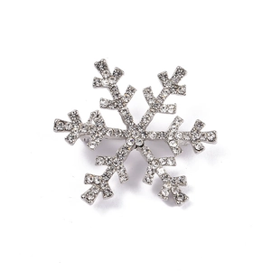 Sparkling silver snowflake brooch with clear rhinestones for Christmas accessory