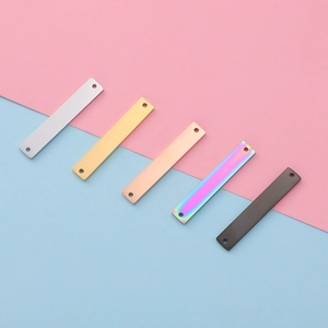 Five colored rectangle stainless steel hollow heart bar pendants with dual holes