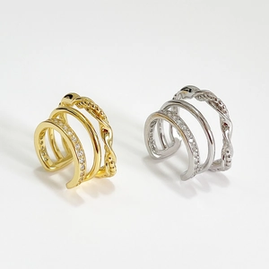 925 Sterling Silver Ear Cuff Triple Layer Woven Texture Cubic Zirconia Clip On Earrings Non Piercing For Women