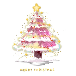 Pink Christmas tree static window sticker decoration with golden balls and snowy details