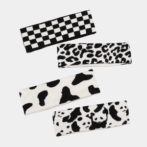 Knitted Headband Elastic Sporty Hairband Leopard Zebra Cow Checkerboard Pattern Yoga Fitness Fashion Hair Wrap Unisex