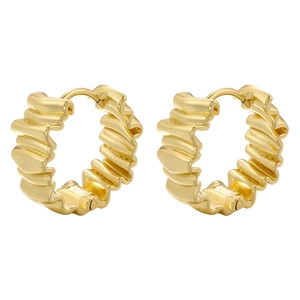 Minimalist gold plated hammered dome earrings with textured vintage geometric design