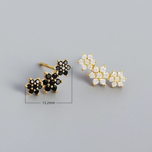 Elegant S925 silver flower stud earrings with gold plating and sparkling zircon stones