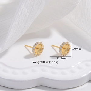 S925 sterling silver sunflower pearl earring settings with zircon accents measuring 13.8mm