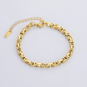 Detail of 18K gold plated stainless steel square link chain with S.Steel hallmark tag
