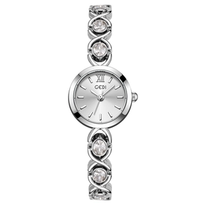 Montre GEDI argentée pour femme avec bracelet strass et cadran chiffre romain XII