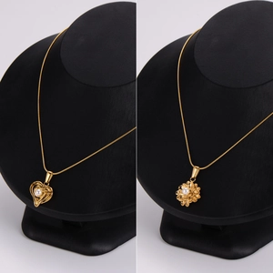 Colliers vintage français en acier inoxydable doré avec pendentifs perles cœur et fleur