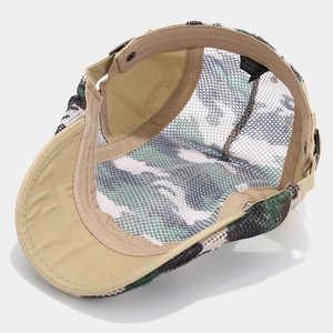 Summer camouflage mesh duckbill cap with breathable flat top and adjustable strap