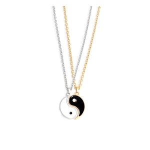 Yin Yang stainless steel necklace set with silver and gold pendants on thin chains