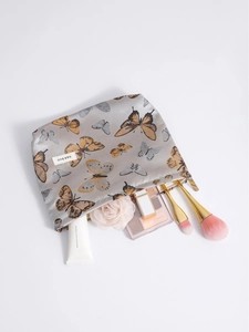 Vintage butterfly velvet makeup bag with metal zipper and large capacity storage for travel