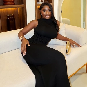 Elegant sleeveless black bodycon maxi dress with backless design for evening parties