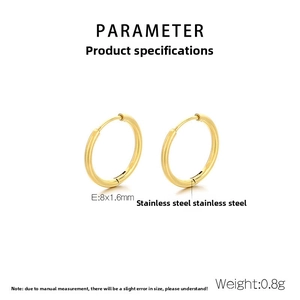 Detailed parameter diagram of 8x1.6mm 18K gold stainless steel hoop earrings