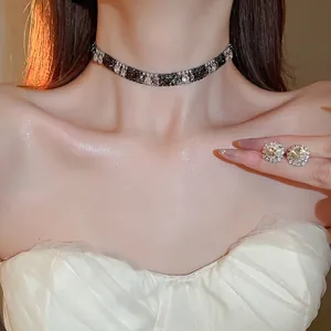 French luxury zircon necklace and stud earrings set on female model for evening look