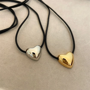 Heart Pendant Necklace Copper 18K Gold Plated Black Cord Adjustable Minimalist Fashion Jewelry For Women