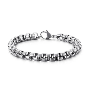 Bracelet chaîne box minimaliste en acier inoxydable argenté pour homme avec fermoir