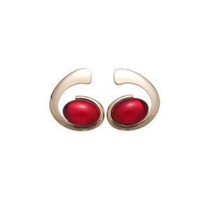 Irregular oval resin earrings in polished gold metal frame with minimalist aesthetic