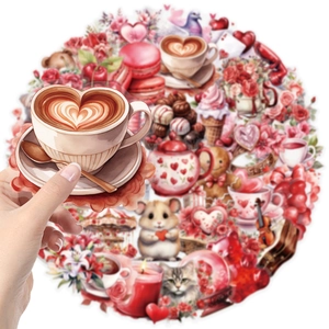 50pcs romantic Valentine's Day heart stickers with cute animals and floral patterns