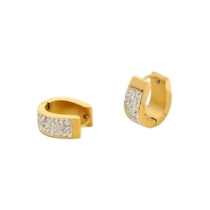U-shaped gold stainless steel huggie earrings with pave cubic zirconia stones