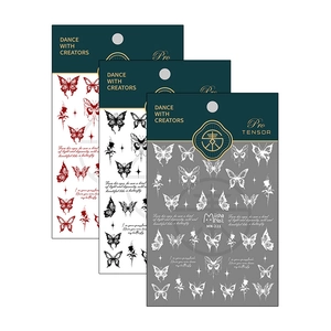 Stickers à ongles 5D papillon et fleur autocollants en tons rouge noir et blanc