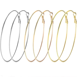 Classic 18K gold-plated stainless steel hoop earrings in silver, rose gold, and gold