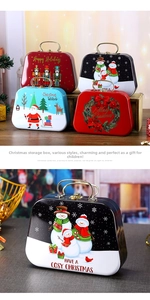 Detail of Christmas tinplate gift box with metal handle and festive nutcracker patterns