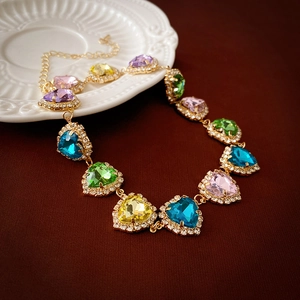 Collana Choker Cuore Strass Colorati Rame Placcato Oro Stile Francese Elegante Gioielli Di Lusso Per Donne