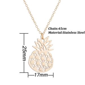 Hollow pineapple pendant necklace in gold stainless steel with 45cm chain for women