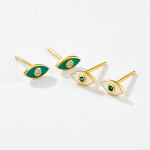 S925 sterling silver evil eye stud earrings with colorful enamel and zircon stones