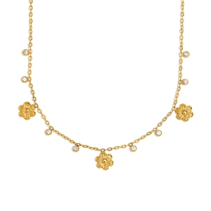 Exquisite 18K gold-plated stainless steel flower necklace with zircon stones on O-chain