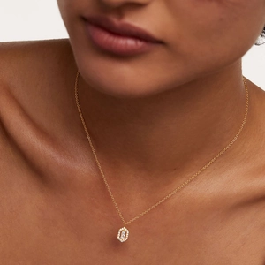 Classic 925 silver necklace for women featuring a gold octagonal pendant with pavé zircons