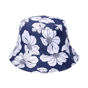 Chapeau bob bleu marine à motifs floraux blancs pour protection solaire d'été