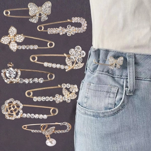 Crystal Rhinestone Swan Flower Brooch Pin Zinc Alloy Safety Pin For Women Clothing Anti-Exposure Waist Adjuster Jewelry Gift