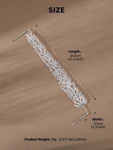 Detailed size specifications for crystal bridal headband with silver wire and beads