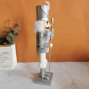 38cm silver glitter wooden nutcracker king doll with velvet cape for Christmas decor