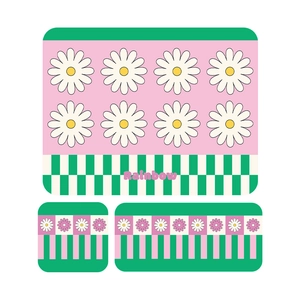 Set di tappetini in diatomite assorbente con margherite rosa e design a scacchi verdi