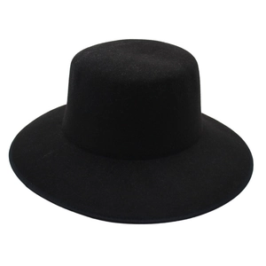 Elegant retro black wide brim wool fedora hat with flat top and classic British design