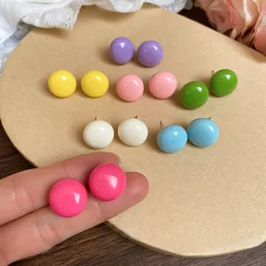 Minimalist Round Ball Stud Earrings With 925 Sterling Silver Earring Post Candy Color Acrylic Jewelry For Women