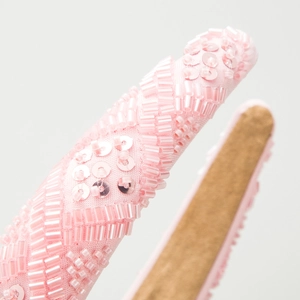 Pink handmade beaded headband with sequins and cross patterns for women hair accessories