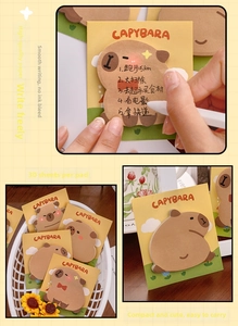 Detailed view of Capybara sticky notes featuring 30 sheets of cute cartoon animal designs