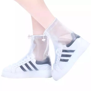 Waterproof thickened PVC rain shoe covers with anti-slip soles and drawstring