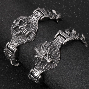Men Punk Chain Bracelet 316L Stainless Steel Skull Wolf Head Lion Head Antique Finish Gothic Hip Hop Street Jewelry